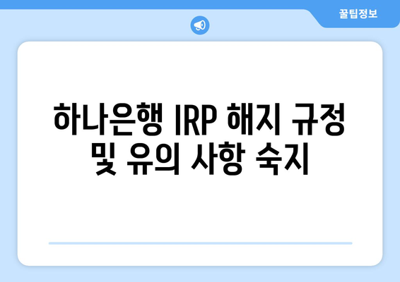 하나은행 IRP 해지 규정 및 유의 사항 숙지