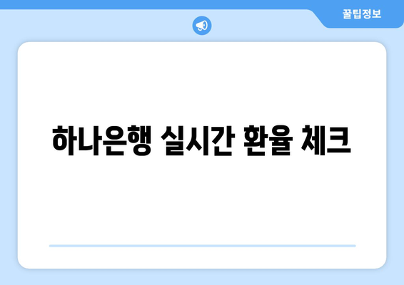 하나은행 실시간 환율 체크