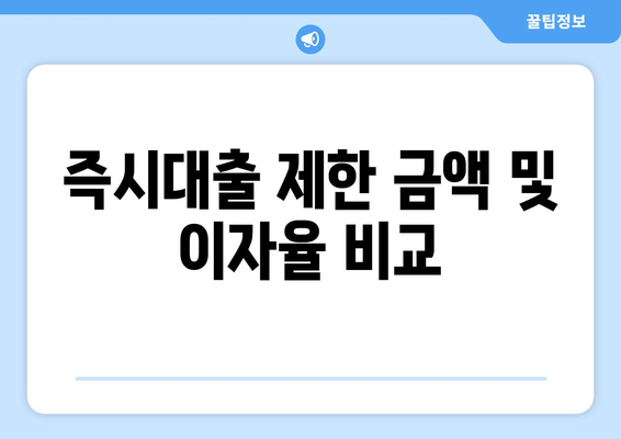즉시대출 제한 금액 및 이자율 비교