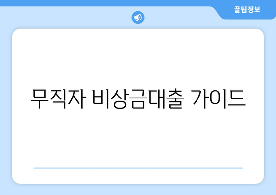 무직자 비상금대출 가이드