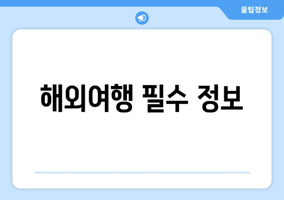 해외여행 필수 정보