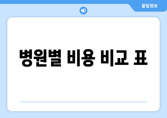 병원별 비용 비교 표