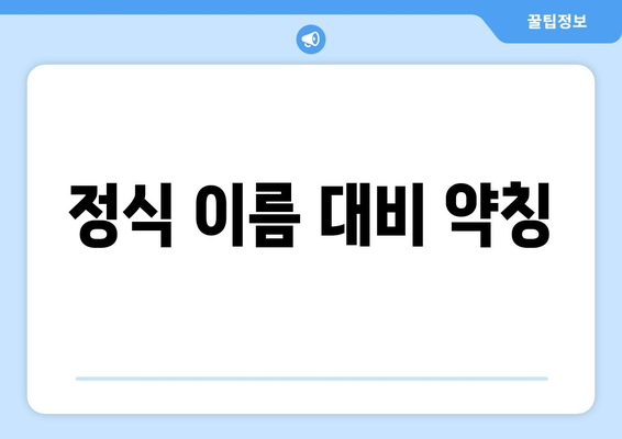 정식 이름 대비 약칭