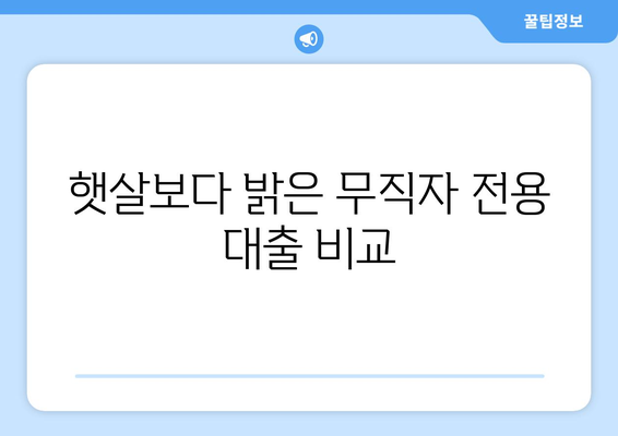 햇살보다 밝은 무직자 전용 대출 비교