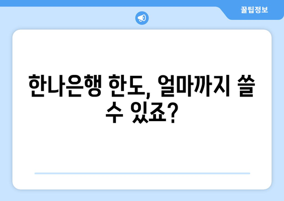 한나은행 한도, 얼마까지 쓸 수 있죠?
