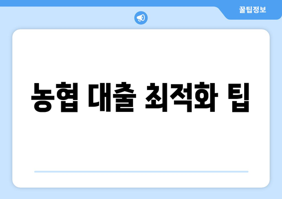 농협 대출 최적화 팁