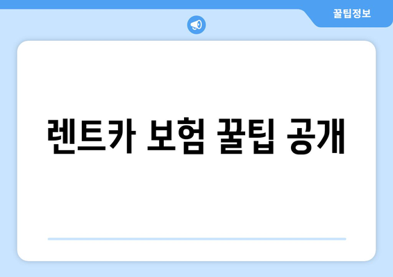 렌트카 보험 꿀팁 공개