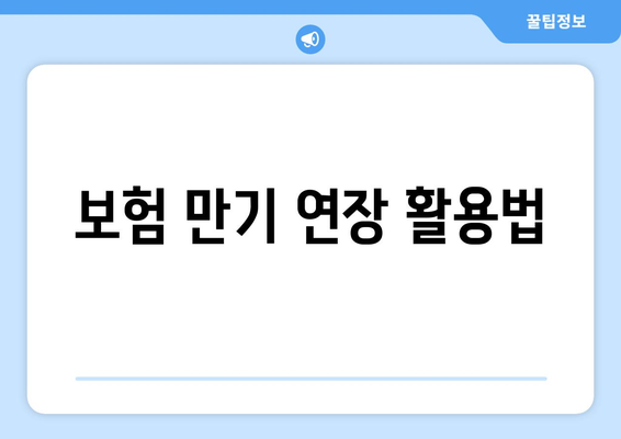 보험 만기 연장 활용법