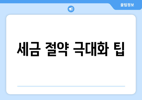 세금 절약 극대화 팁