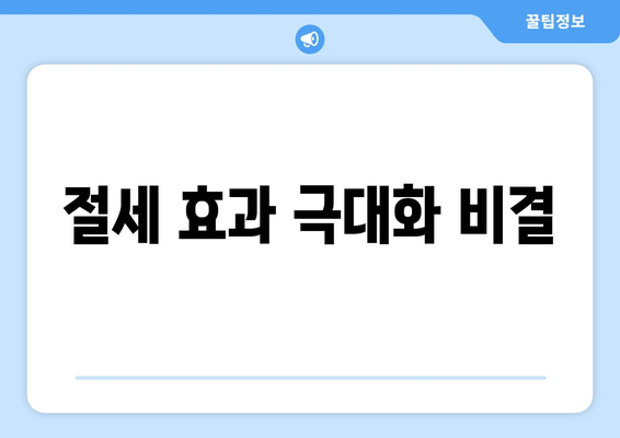 절세 효과 극대화 비결