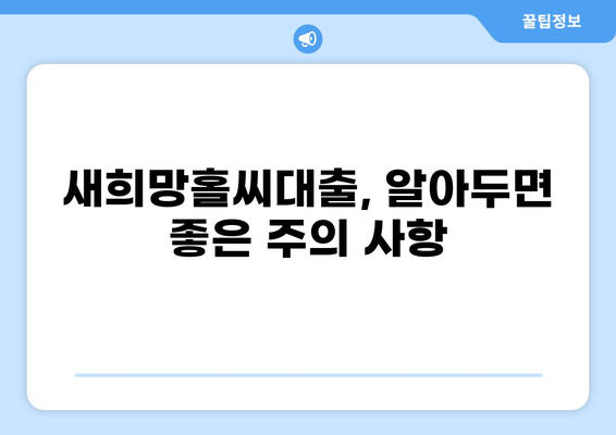 새희망홀씨대출 조건 완벽 정리 | 신청 자격, 금리, 한도, 필요 서류, 주의 사항