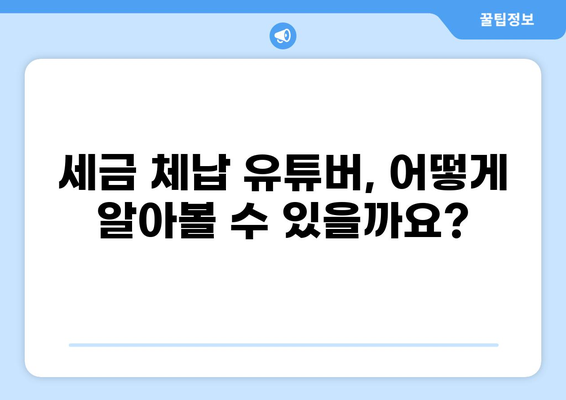 세금 체납 유튜버, 어떻게 찾을까요? | 체납 정보 조회, 유튜브 채널 분석, 세금 체납 유튜버 현황
