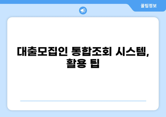 대출모집인 통합조회 시스템 활용 가이드 | 대출, 모집인, 정보, 조회, 시스템, 활용 팁