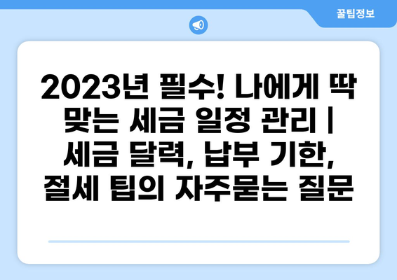 2023년 필수! 나에게 딱 맞는 세금 일정 관리 | 세금 달력, 납부 기한, 절세 팁