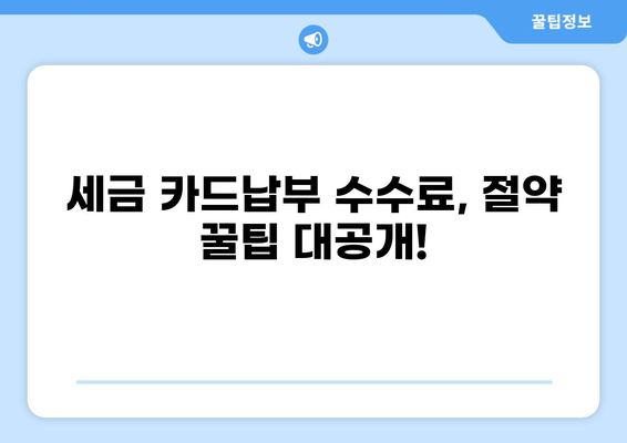 세금 카드납부 수수료 완벽 정리 | 카드별 수수료 비교, 절약 꿀팁, 주의사항