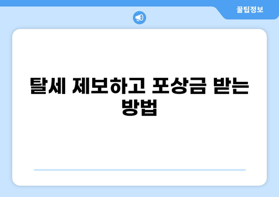 세금 신고 포상금 받는 방법| 내가 받을 수 있는 포상금은 얼마일까? | 세금, 신고, 포상금, 탈세, 제보