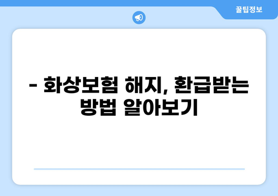 화상보험 해지 후 보험료 조정, 어떻게 되나요? | 보험료 환급, 해지 방법, 주의 사항